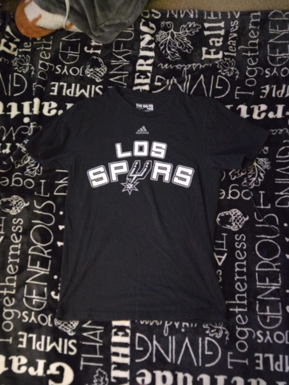 adidas Black Los Spurs Logo Tee Sz SM